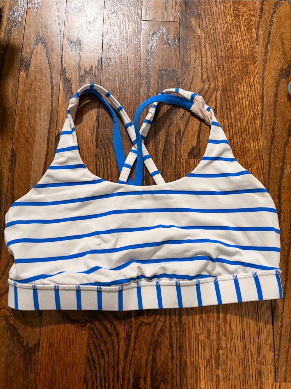 Lululemon Rare Print Striped Blue and White Crossback Sports Bra - Size 8